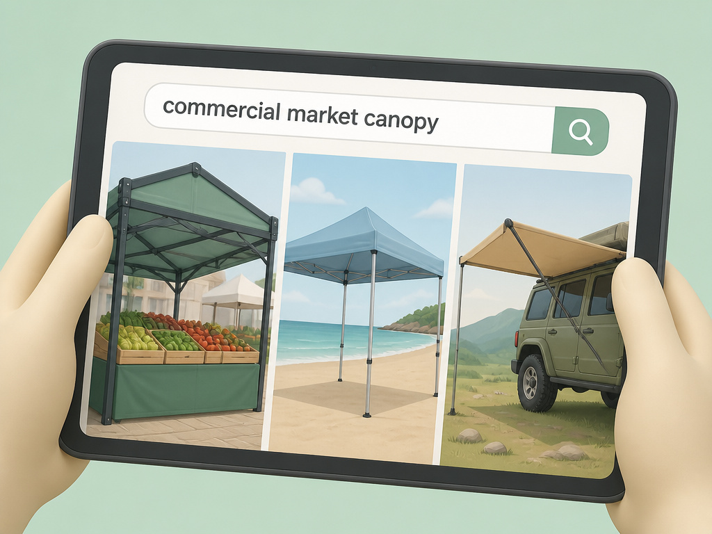 Choosing the right canopy tent based on activity: market, beach, or camping.