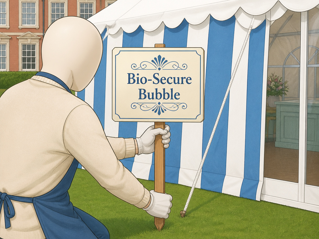 Great British Bake Off tent at Down Hall Hotel during the 2020 COVID bubble.