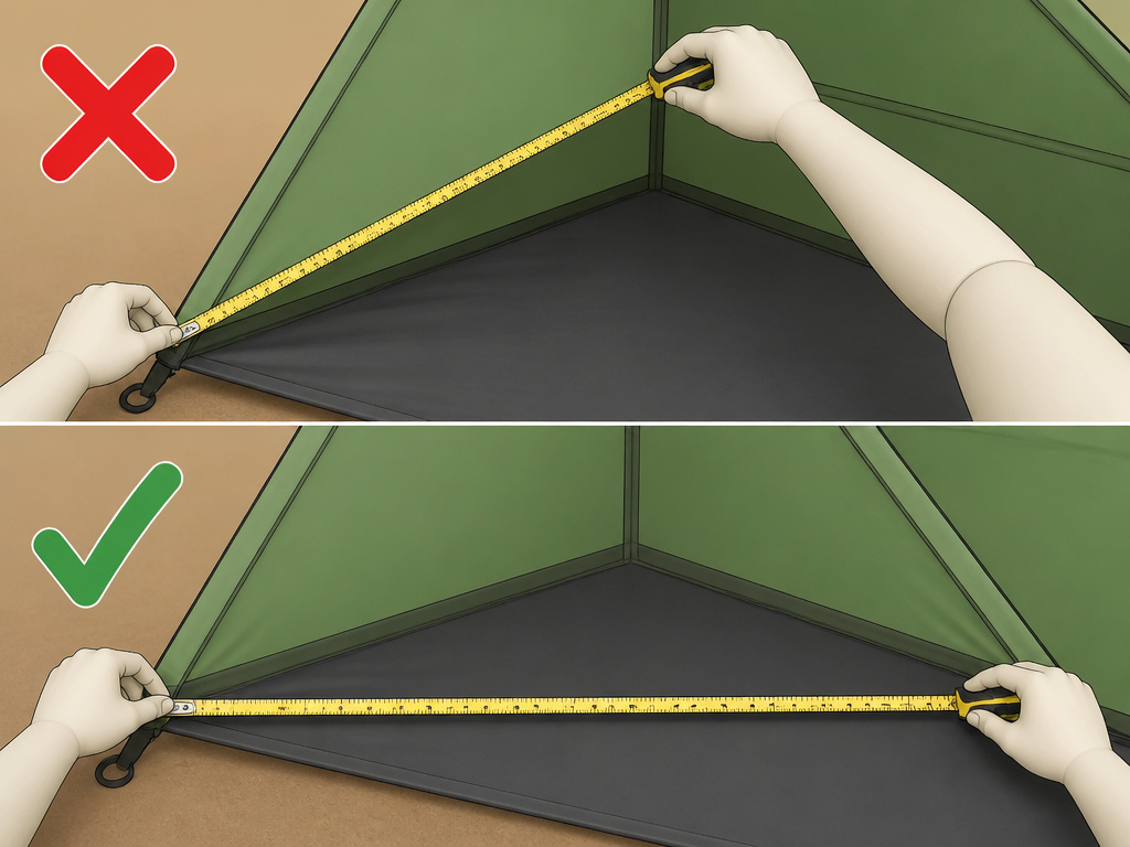 Common mistake measuring tent base width versus sloping side length.