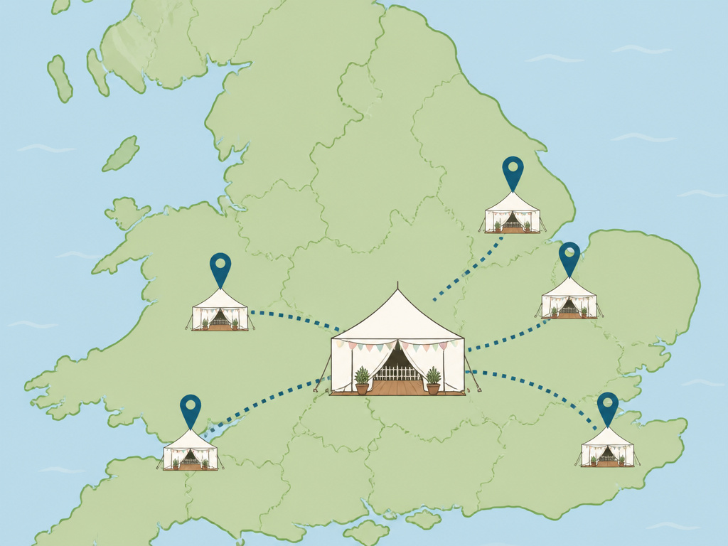 Map tracing the Great British Bake Off tent's locations from touring to Berkshire.