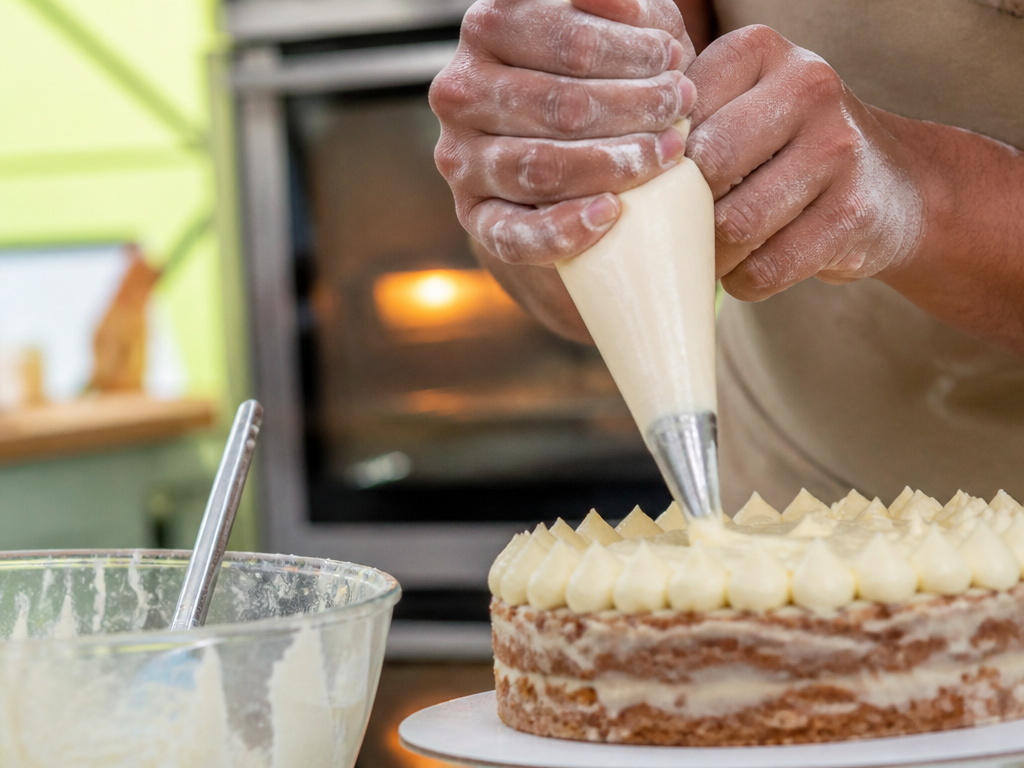 Inside the Great British Bake Off tent during a high-pressure challenge.