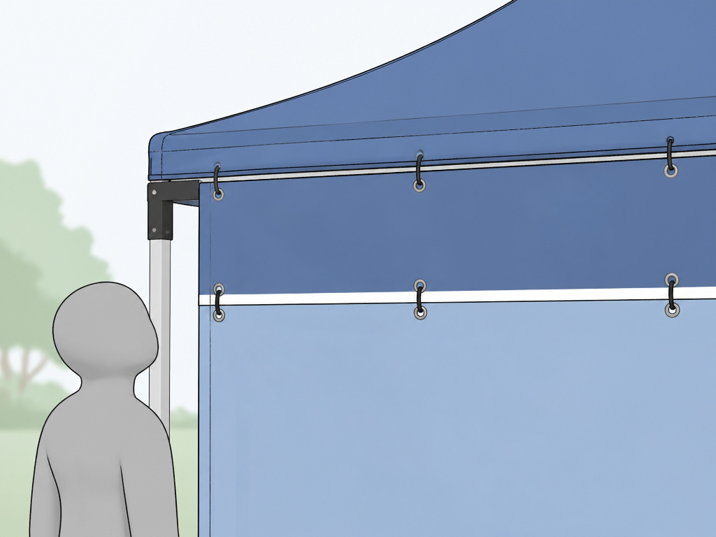 Diagram showing front and valance banner placement on a 10x10 canopy tent.